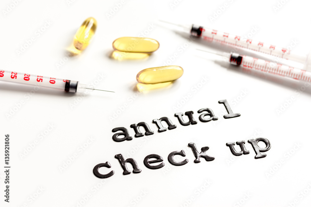 concept time health check up on white background concept time health check up on white background