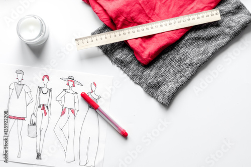 desktop designer clothes with tools top view mock up