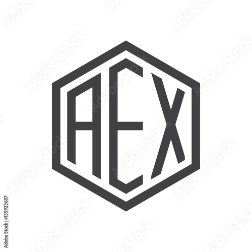 initial three letter logo hexagon black 