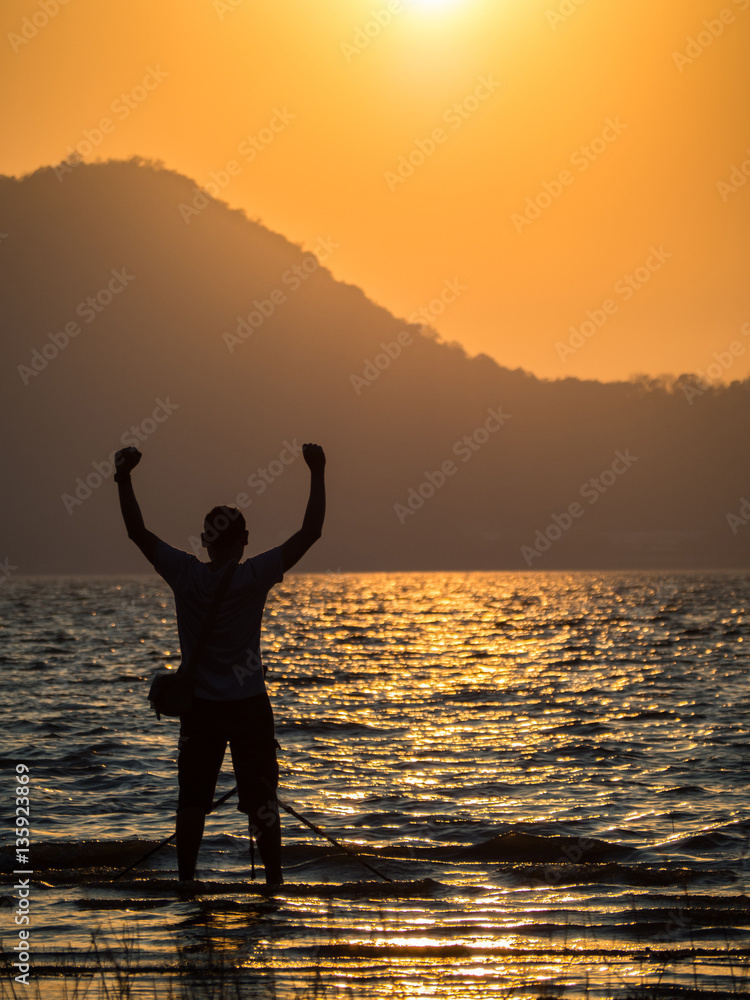 Fototapeta premium Silhouette photographer sun set time