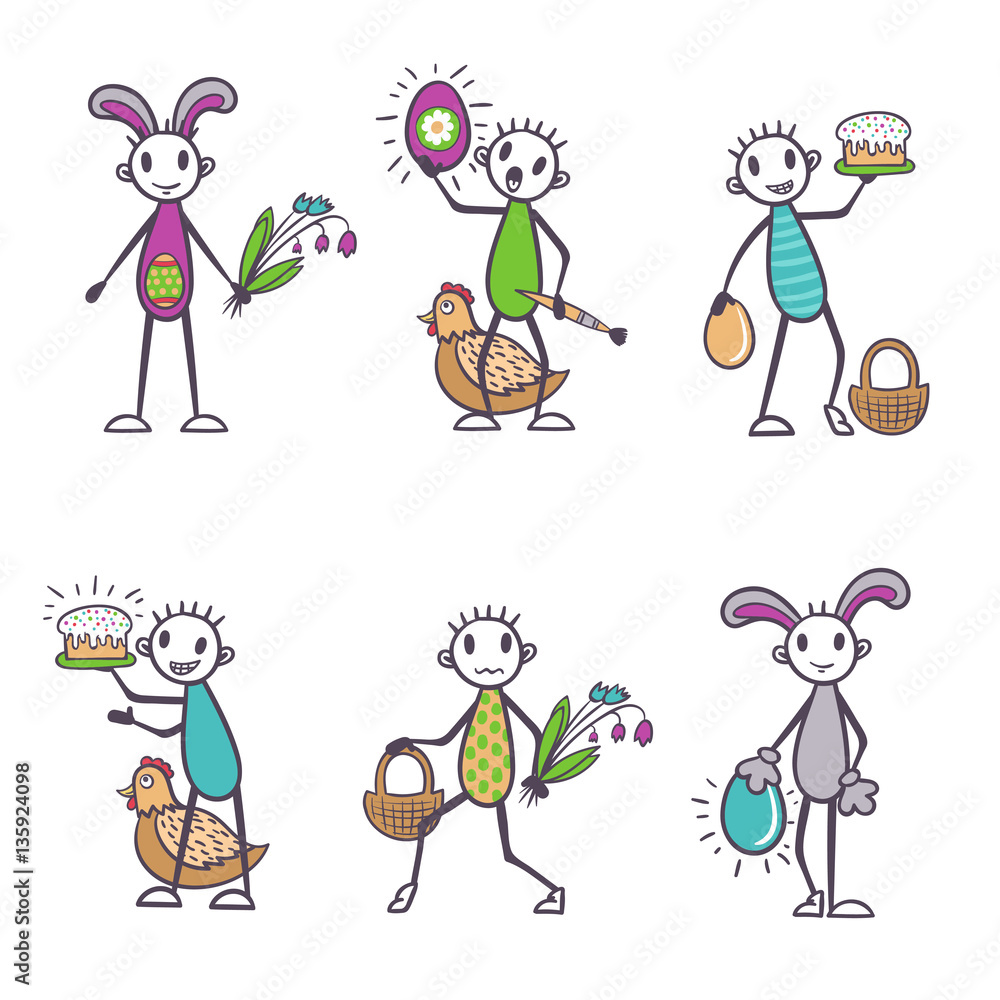 Obraz premium Stick figure cartoon set - Easter vector