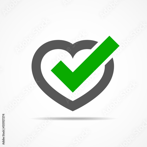 Heart with approved check mark. Vector illustration.
