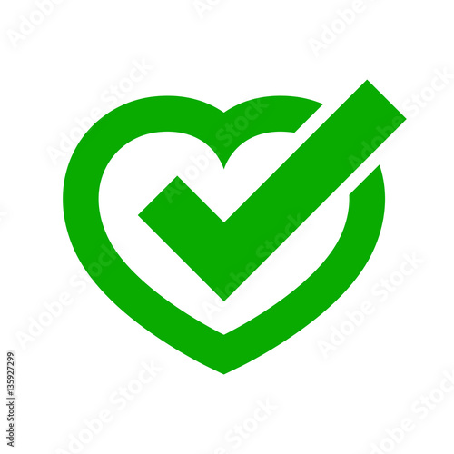 Heart with approved check mark. Vector illustration.