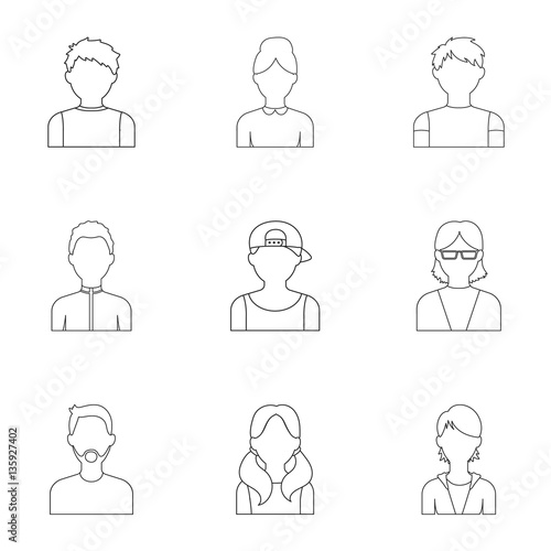 Avatar set icons in outline style. Big collection of avatar vector symbol stock illustration