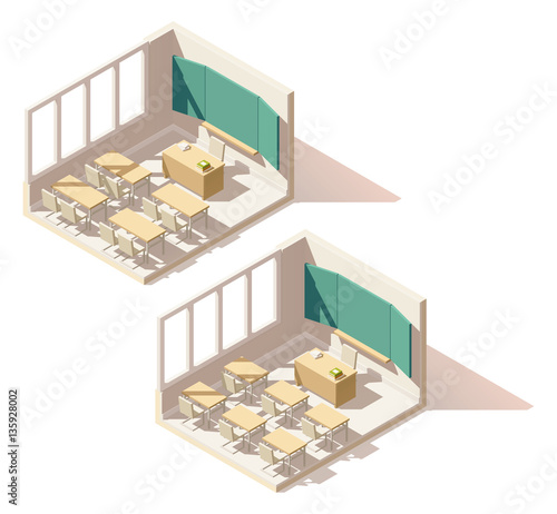 Vector isometric low poly school classroom