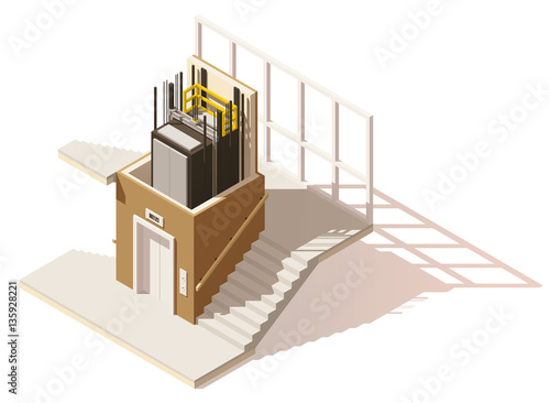 Vector isometric low poly elevator cutaway icon