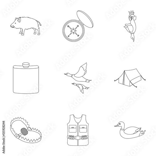 Hunting set icons in outline style. Big collection of hunting vector symbol stock illustration