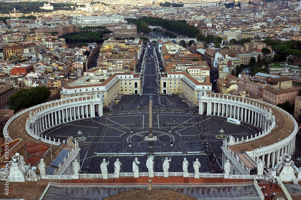 View on the Saint  Peter`s Square (Piazza San Pietro) in Vatican, Rome, Italy