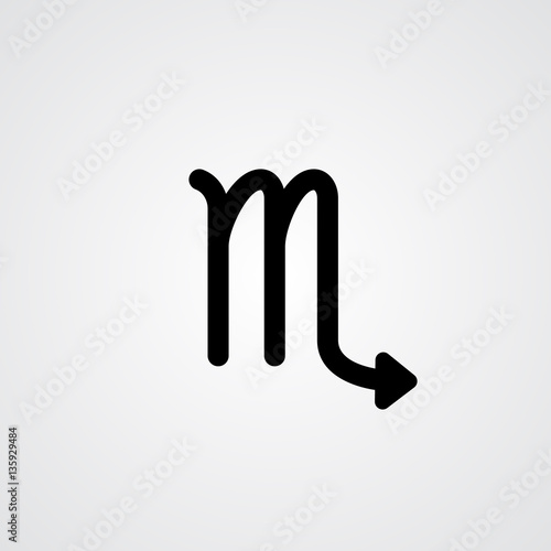 Scorpio zodiac symbol, black zodiac flat isolated icon on the gray background