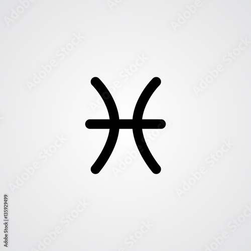 Pisces zodiac symbol, black zodiac flat isolated icon on the gray background
