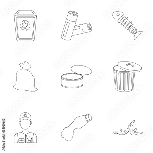 Trash and garbage set icons in outline style. Big collection of trash and garbage vector symbol stock illustration