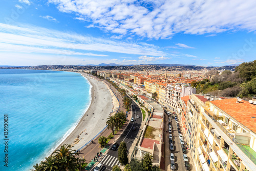 view of Nice coastline and beach with blue sky © pigprox