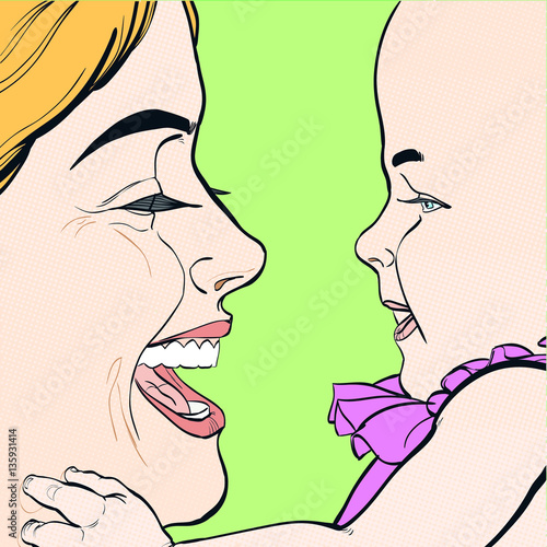 Mommy and baby. Young mother with baby. Happy mother with baby. Colorful shiny illustration of a mother playing with her child. Happy Mother's Day celebration. Concept idea of advertisement and promo.