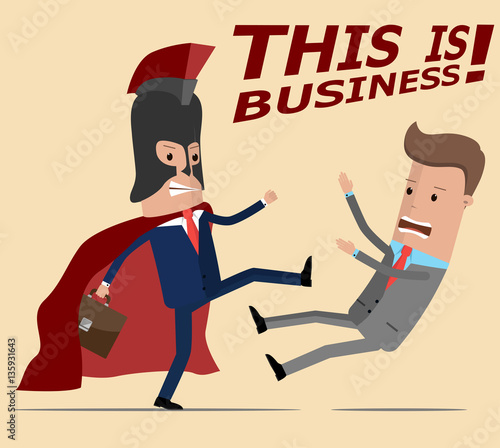 Businessman in suit Spartan has another leg of a businessman. Business competition vector illustration