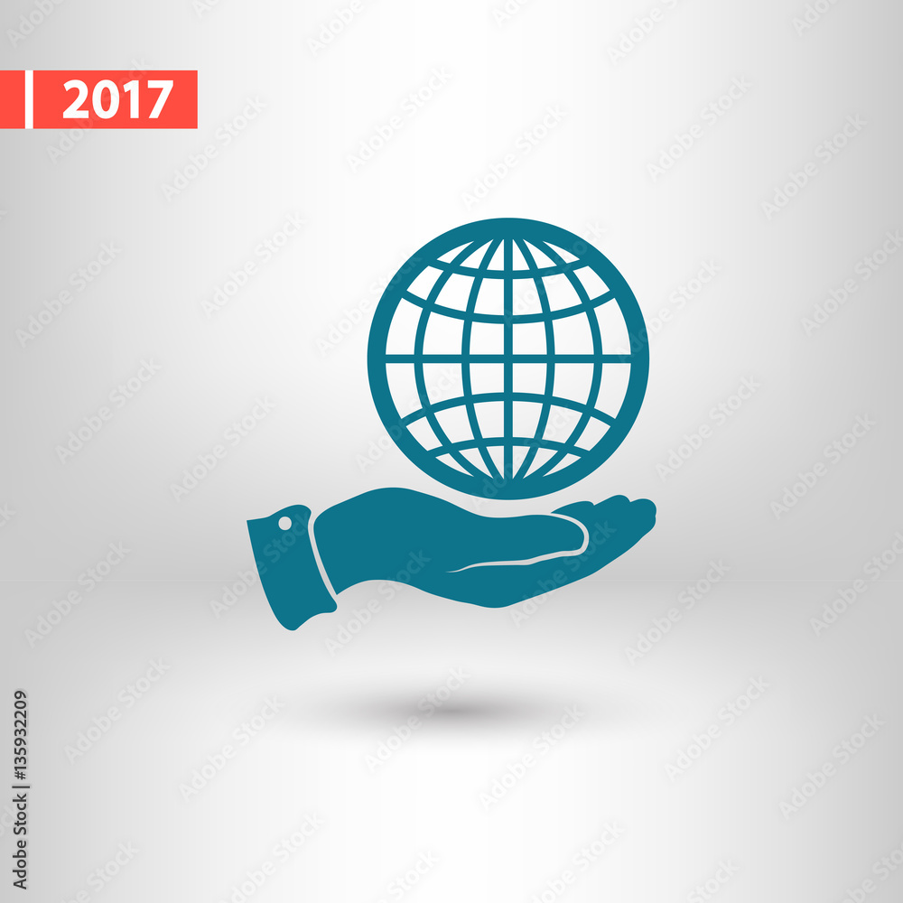 Globe icon with hand, vector illustration. Flat design style Globe icon with hand, vector illustration. Flat design style