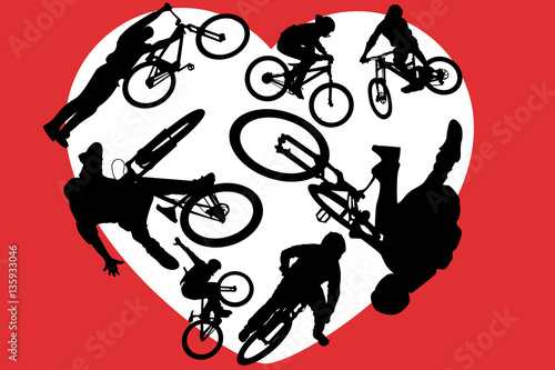 Happy Valentine's Day. Big heart with silhouettes of bikers.