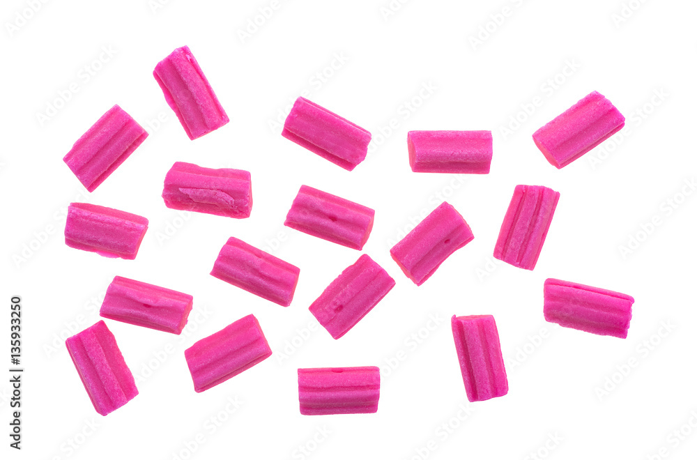 Pink bubble gum group isolated on a white background.