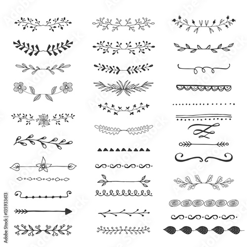 Fancy text dividers. Line borders and laurel design elements. Vector. Isolated