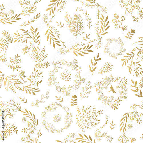Vector gold pattern, floral texture.