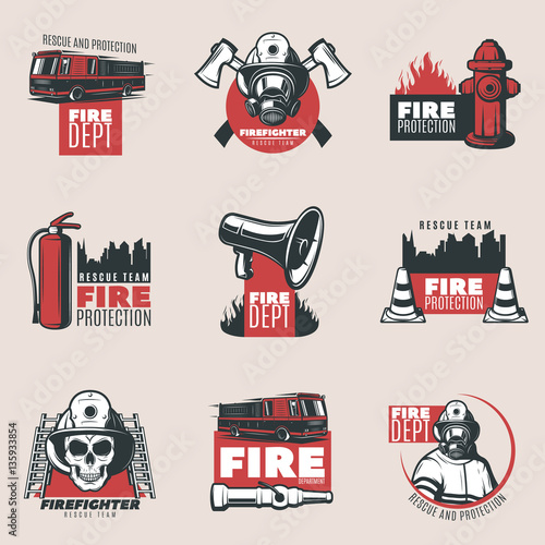Vintage Fire Protection Logos Set