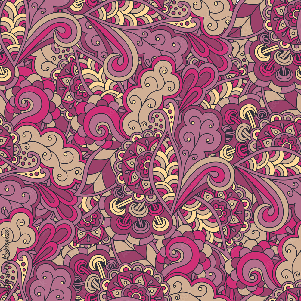 Vector seamless pattern doodle floral hand-drawn.