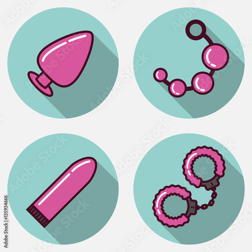 Vector set of sex toys in the linear flat style.