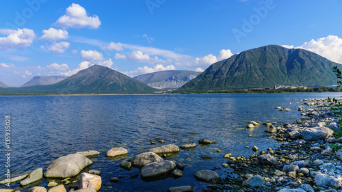 Summer Landscape Big Vudyavr (Vudjavr) Lake in mountains. Blue