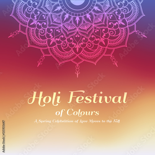 Holi festival of colours background. Happy holi festival greeting card design with Mandala decoration. Vector illustration