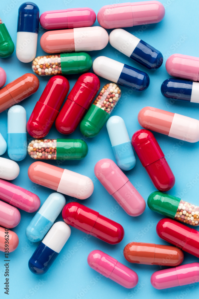 Colorful different medicine capsules