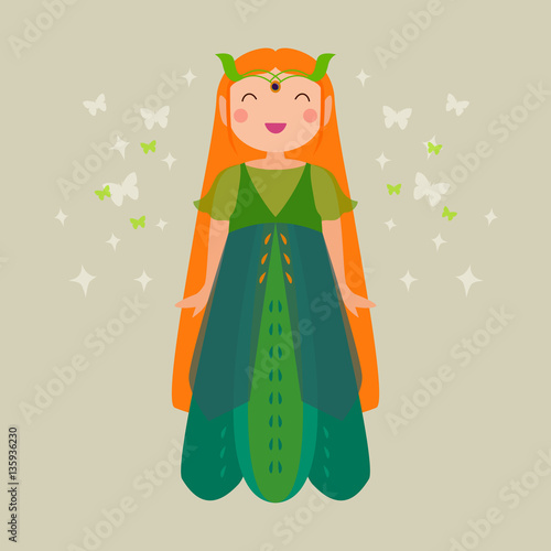 Vector cute poster with pixie. Cartoon magic illustration photo