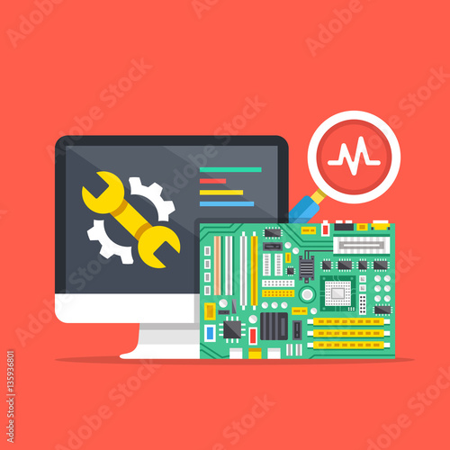 Computer repair, computer service, diagnostics concepts. Premium quality. Modern flat design graphic elements. Vector illustration