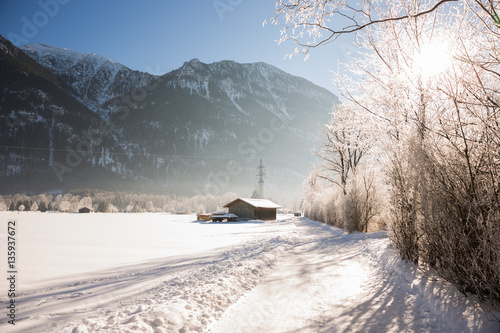 Winter Weg Hütte Berg