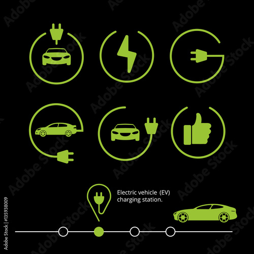 Vector electric vehicle. Electric car icon. Hybrid car illustration.