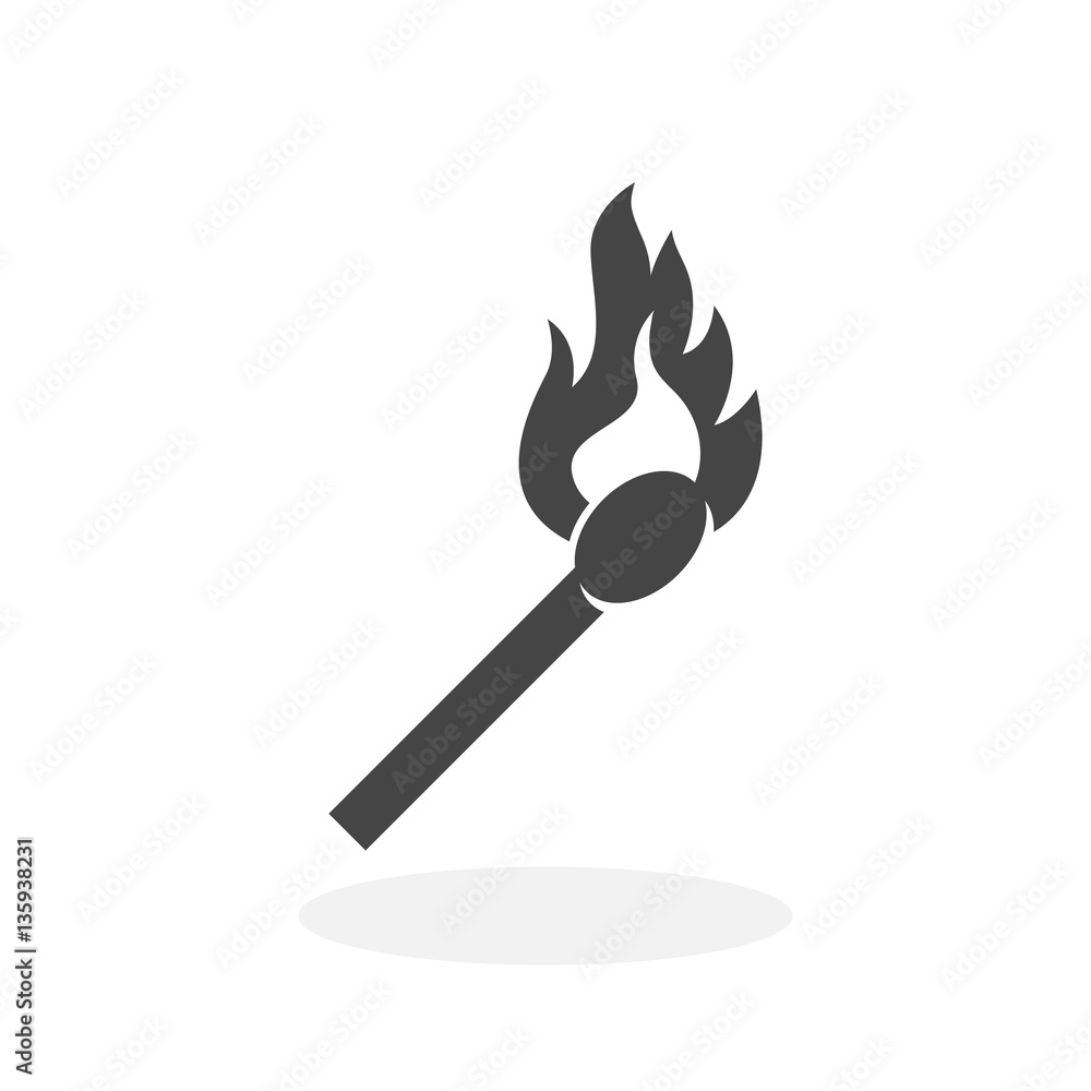 Burning match Icon. Vector logo on white background Burning match Icon. Vector logo on white background