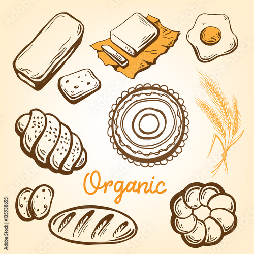 Bakery vector hand drawn set illustration in graphic style