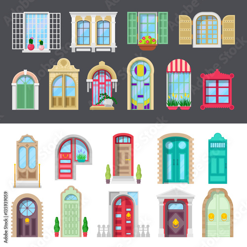Architectural Detailed Window and Door Set. Vector illustration