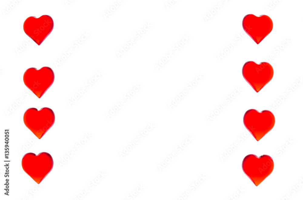 Bright red hearts in the form of two columns on each side. In order to ...