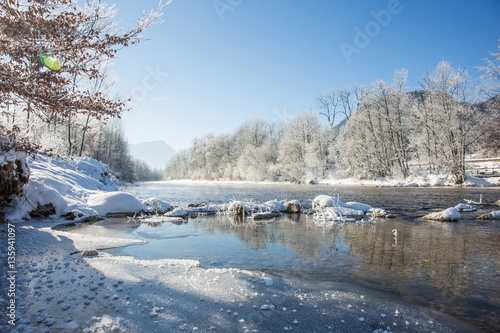 Winter Fluss sonne gefroren Schnee Natur Winterwunderland