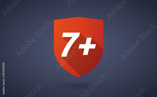 Long shadow shield with    the text 7+