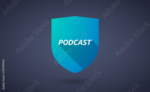 Long shadow shield with    the text PODCAST