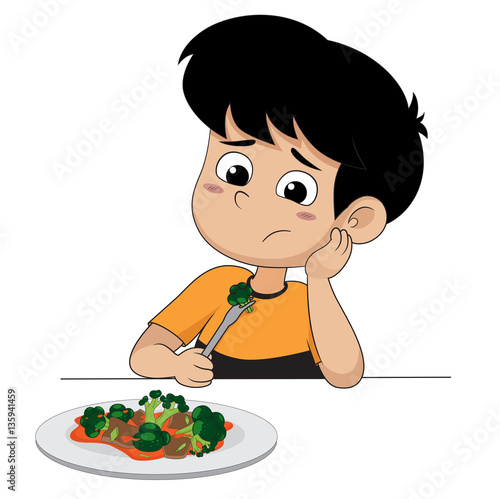 kid sad with his broccoli.