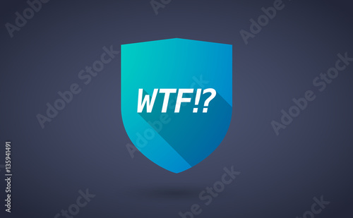 Long shadow shield with    the text WTF!?
