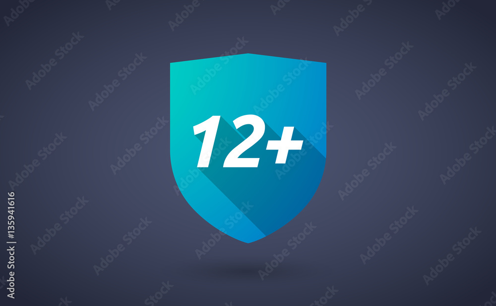 Long shadow shield with the text 12+ Long shadow shield with the text 12+