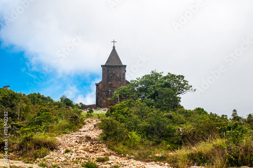Abandoned French Church in Ghost town Bokor Hill station near the town of Kampot. Cambodia