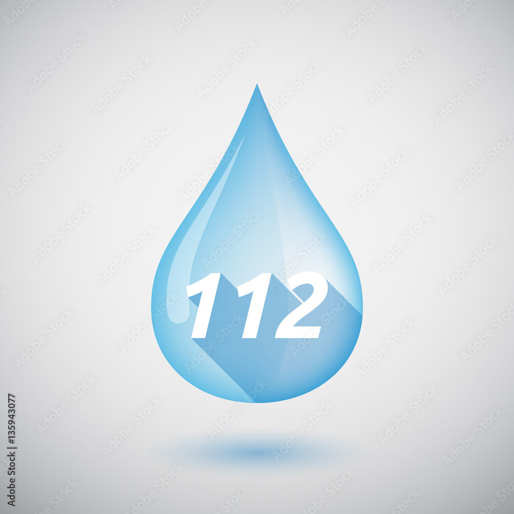 Long shadow water drop with the text 112 Long shadow water drop with the text 112