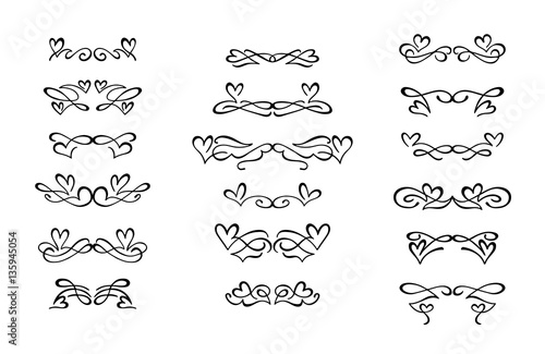 Set of hand drawn calligraphic design elements.