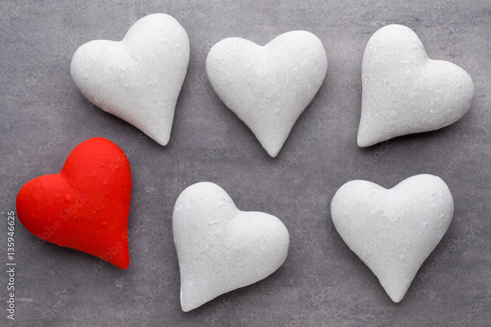 Red hearts on the gray background. Valentine Day background. Red hearts on the gray background. Valentine Day background.