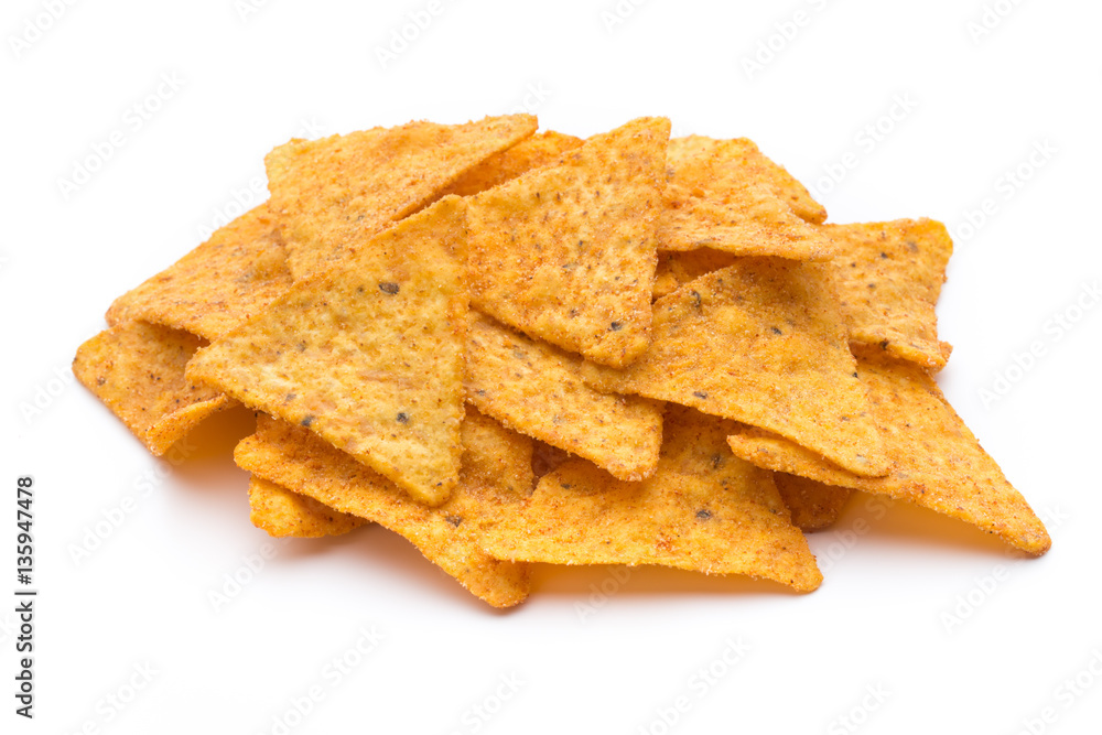 Nachos chips, isolated on white background. Nachos chips, isolated on white background.