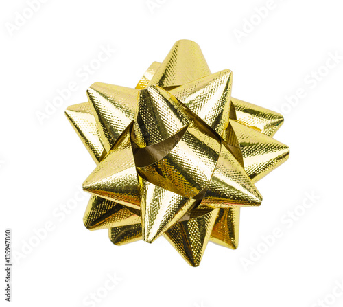 Golden Christmas bow ribbon isolated on the white background with clipping path