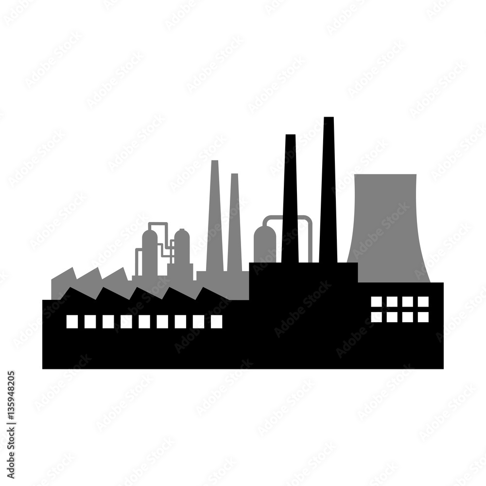Black factory vector icon on white background, isolated object